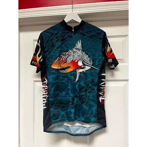 Primal Fear Shark Themed Zip Up Cycling Shirt sz M EUC